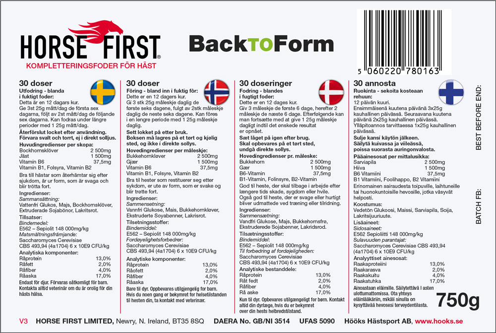 Lisäravinne  Back to Form 750g HORSE FIRST®