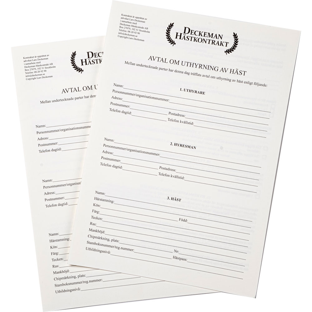 Sopimus - uthyrning av häst