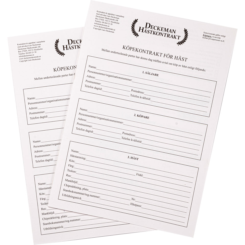 Ostosopimus häst - mellan privatpersoner